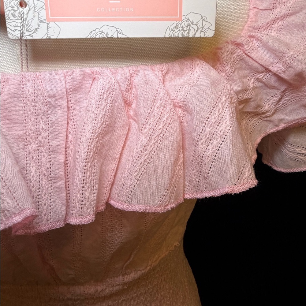 NWT - Pink Off-the-shoulder Smocked Mini Dress. Size Small. - Picture 7 of 9